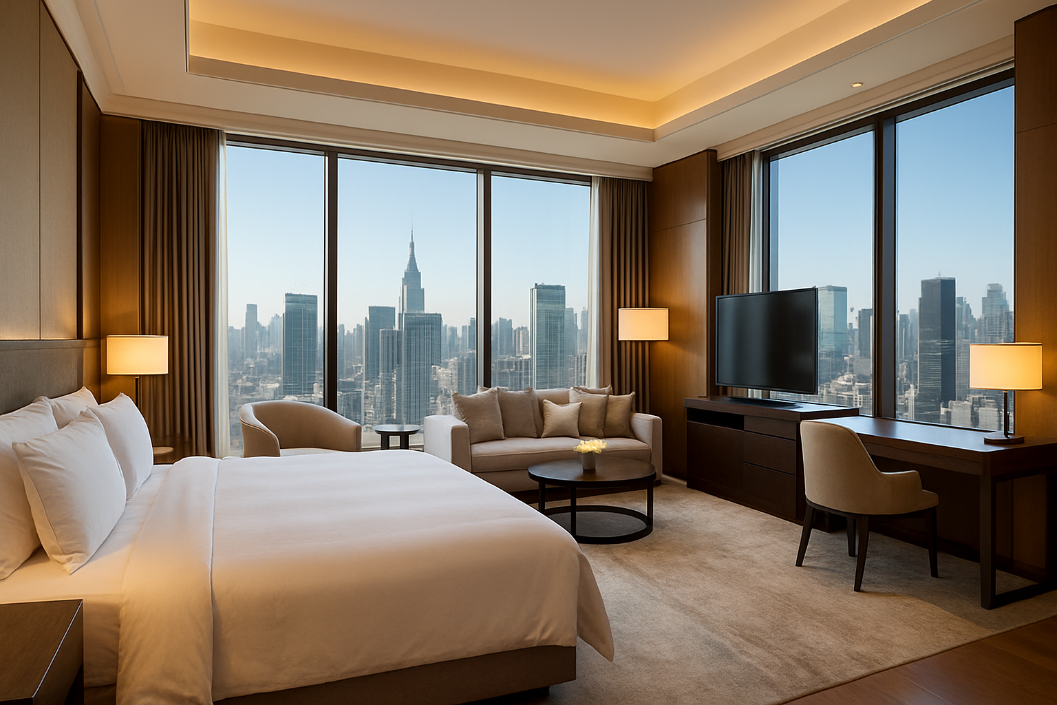 Five-star hotel suite with city view